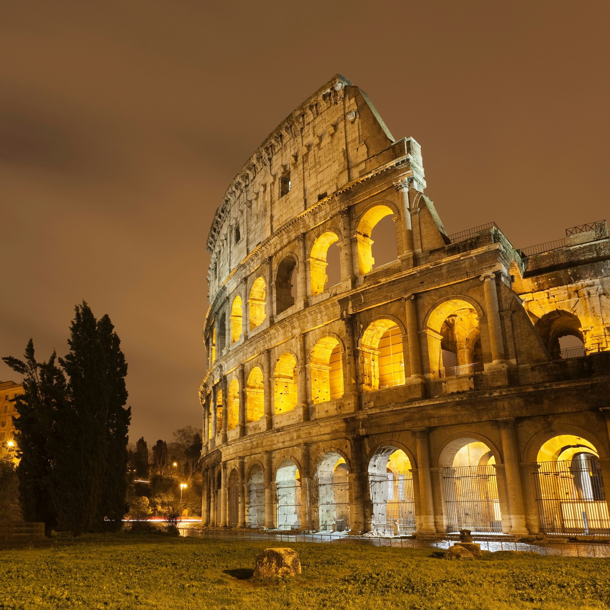 Roman Coliseum lit up at night